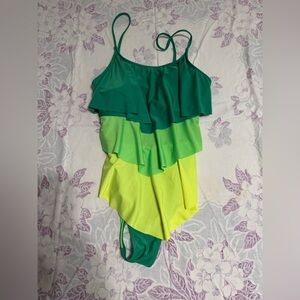 Source Unknown Green Gradient Ruffle One-Piece Swimsuit